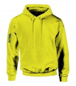 Safety green feliratos kapucnis pulóver